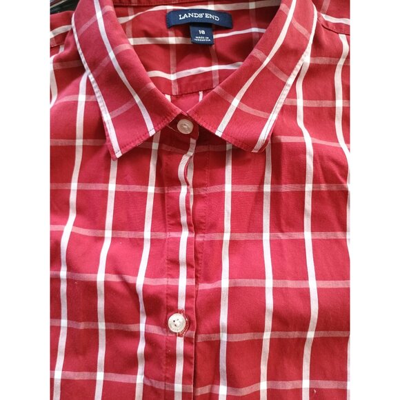 Lands End Womens Sleeveless Red Plaid Button-Up Shirt Size 18 Cotton Blend - Picture 6 of 6